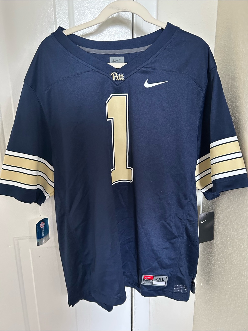 Nike Navy Pitt Panthers #1 Football Jersey with Gold and White Trim
